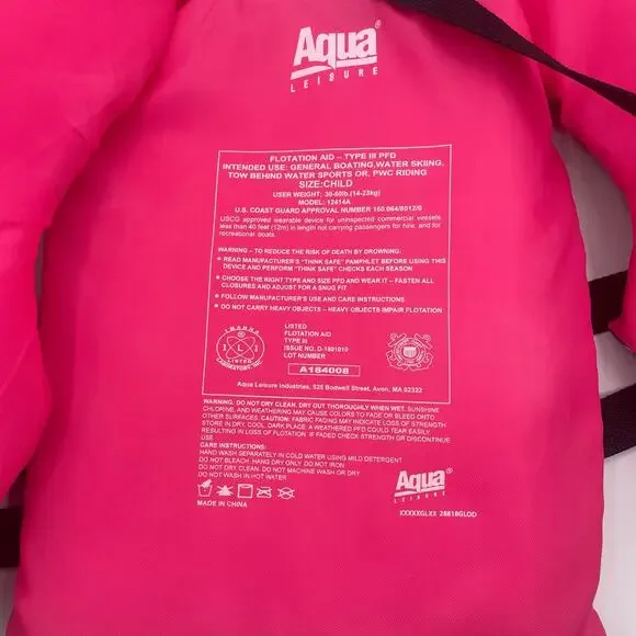 Oceans 7 Life Vest Jacket Pink USCG Child Youth 30-50lbs - Picture 6 of 6